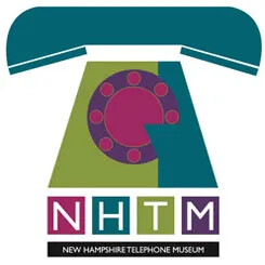 Logo of the New Hampshire Telephone Museum featuring a stylized rotary phone and colorful “NHTM” letters.