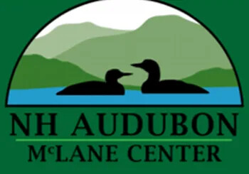 NH Audubon McLane Center logo with two ducks on water and mountain background.