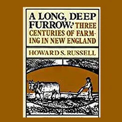 Book cover of "A Long, Deep Furrow" by Howard S. Russell showing a farmer and ox.