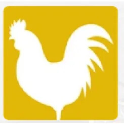 White rooster icon on a yellow background.